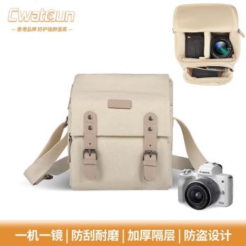 Cwatcun香港單肩斜挎單反相機包日系帆布數碼相機包攝影包