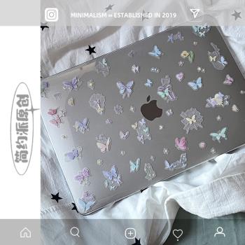 簡約派【水晶透明硬殼】適用閃耀蝴蝶蘋果macbookair保護殼筆記本2024款電腦pro套14寸13簡約airm2M1配件6mb5