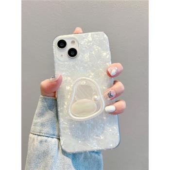 適用iPhone13手機殼蘋果14promax日韓ins風貝殼紋幾何寶石支架11新款手機套12全包防摔15promax矽膠軟14pro女