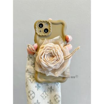 適用蘋果15手機殼iPhone14promax復古乾枯絲綢玫瑰13立體12輕奢高階11簡約女新款15pro全包防摔ins風保護套潮