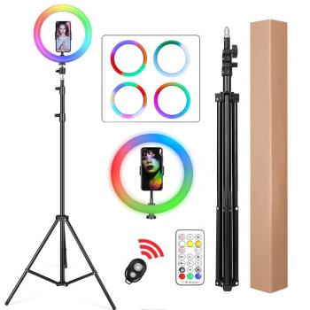 新品出貨10寸RGB環形補光燈26cm美顏新品支架rgbringlight