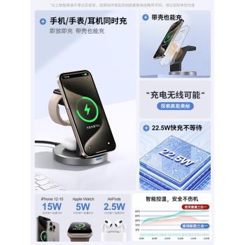 三合一無線充電器適用蘋果iPhone15快充magsafe磁吸支架14折疊底座iWatch8手錶airpods3耳機applewatch充電器