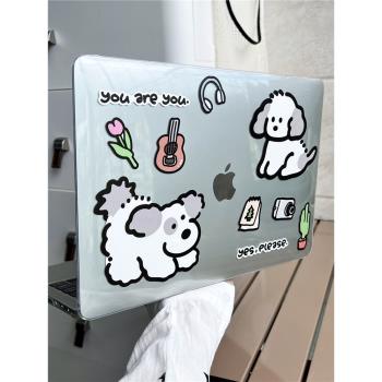 凝夏【水晶透明硬殼】適用捲毛腦袋蘋果macbookair保護殼筆記本2024款電腦pro套14寸13簡約airm2M1配件6mb5女