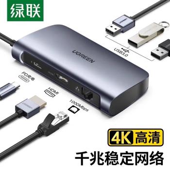 Ugreen綠聯CM212擴充套件塢typec轉hdmi網絡卡6合1集線器USB4k拓展50771