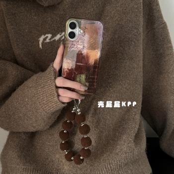 殼屁屁KPP落日餘暉復古新中式感ins韓系14適用16pro蘋果16ProMax手機殼iPhone16全包13軟15Promax手提保護套