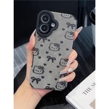 同古卡通可愛蝴蝶結KT貓適用iphone16promax手機殼蘋果15promax新款日韓女款14矽膠保護殼13小羊皮12防摔11潮