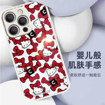 適用蘋果16pro凱蒂貓手機殼iPhone15promax液態玻璃16/15/14/13時尚14pro高檔13pro手機殼防摔12pm聯名款女生