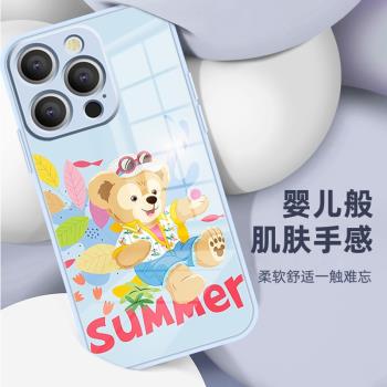適用蘋果16pro達菲熊手機殼淺藍iPhone15promax液態玻璃15/14/13/12時尚14pro高檔13pro手機殼防摔16pm聯名款