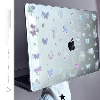尋殼【水晶透明硬殼】適用閃耀蝴蝶蘋果macbookair保護殼筆記本2024款電腦pro套14寸13簡約airm2M1配件6mb5女