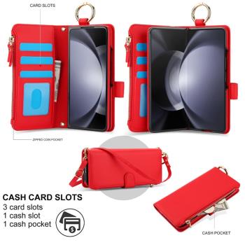 多功能斜挎錢包適用samsung zfold6 wallet case三星zfold5手機殼折疊皮套插卡夾z fold4手機殼fold3指環腕帶