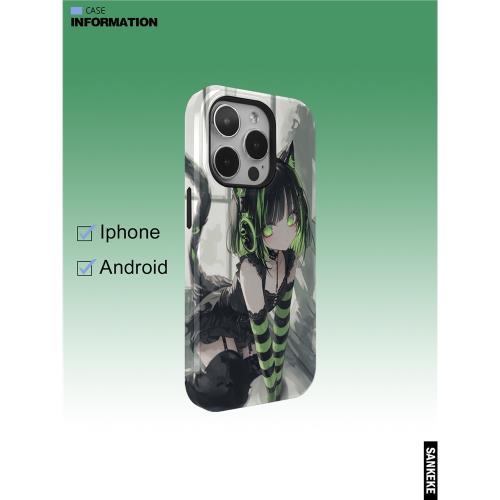 三殼殼原創二次元貓女韓國涂層菲林二合一手機保護殼適用于蘋果15promax/plus/14/13/12/全包式手機殼