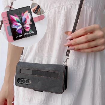 適用samsung zfold6 case三星zfold5手機殼錢包插卡筆槽折疊屏fold3皮套手機殼fold4商務掛繩外殼card cover