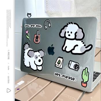 尋殼【水晶透明硬殼】適用捲毛腦袋蘋果macbookair保護殼筆記本2024款電腦pro套14寸13簡約airm2M1配件6mb5女