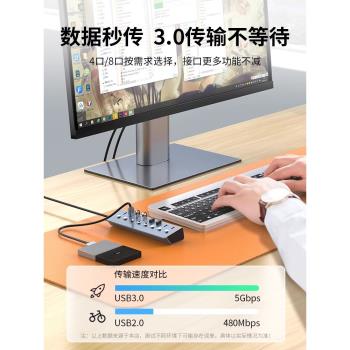 usb擴展器帶電源供電獨立開關插座延長線3.1多介面充電桌面拓展塢集線HUB筆記本臺式電腦分線器插座群控3.2