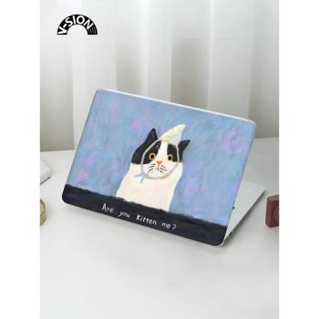 V-SION可愛貓貓彩繪殼適用於蘋果macbookpro保護殼2023新款14寸macbook套air13外殼筆記本mac電腦輕薄保護套