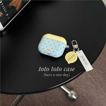 ins清新撞色小波點AirpodsPro2耳機套小眾英文掛件適用蘋果1/2代藍牙無線保護套Airpods3代新款pro防摔保護套