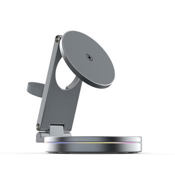 magsafe適用蘋果金屬支架三合一無線充電器watch三星手錶15ProMax手機iWatchS9充電底座磁吸快充AirPods耳機