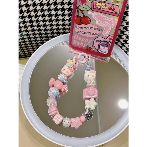 原創設計哈嘍kitty凱蒂貓hello卡通手機殼鏈條相機掛飾手繪串珠