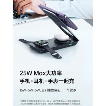 麥多多適用蘋果三合一無線充電器iwatch手錶充電座/airpods iPhone15promax Magsafe磁吸充電支架底座