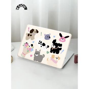 V-SION花園小狗彩繪殼適用於蘋果macbookpro保護殼2023新款14寸macbook套air13外殼筆記本mac電腦輕薄保護套