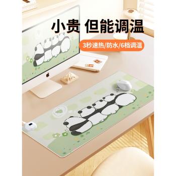 卡通可愛大熊貓加熱鼠標墊子女生高級感學生寫作業防凍手冬季取暖辦公室桌面墊左側開關筆記本電腦鍵盤墊防水