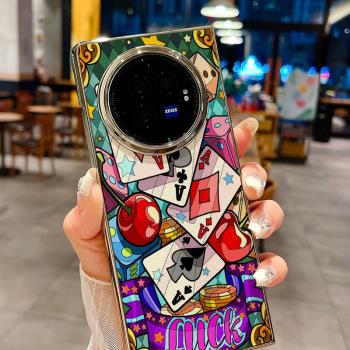 調皮蟲適用vivo X Fold3手機殼X Fold3pro新款X Fold2折疊屏個性防摔保護套電鍍高階皮紋創意菱格色子撲克牌