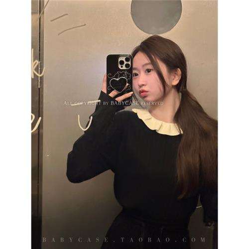 BABYCASE韓系INS風時髦小眾甜酷暗黑貓咪支架手機殼適用iPhone15ProMax蘋果14pro/13pm軟殼12