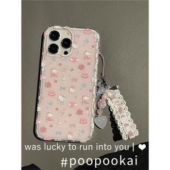 PooPooKai日系甜美滿屏藍蝴蝶結貓咪適用蘋果15iphone14手機殼13promax保護套12防摔11女ins溫柔可愛bm風