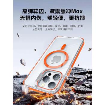 適用蘋果15promax手機殼iphone15透明磁吸15pro加厚防摔plus鏡頭支架保護殼15硬背軟邊新款