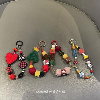 毛絨可愛聖誕樹小狗手機殼車鑰匙包包掛墜airpods耳機殼掛飾品