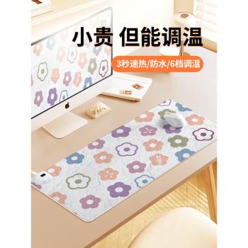 簡約小花usb暖桌墊加熱鼠標墊子女生超大冬季防凍手學生寫字臺電熱保暖發熱辦公室工位桌面墊電腦鍵盤墊防水