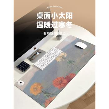 ins冬季加熱鼠標墊辦公室大號可愛防凍手電腦暖桌墊恆溫定時桌面滑鼠暖手寶學生學習寫字發熱保暖防水皮革墊