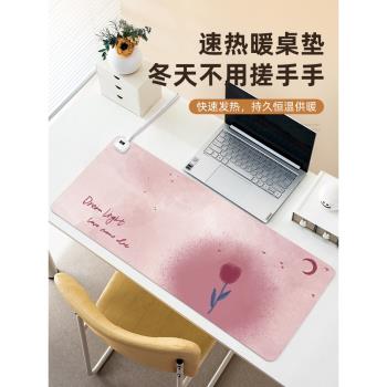 花朵ins加熱鼠標墊超大學生學習暖桌墊高顏值辦公桌墊筆記本電腦鍵盤墊冬季防水恆溫取暖學生寫作業電熱暖墊