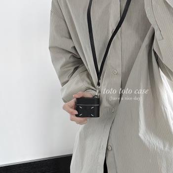 小眾高階感設計皮質翻蓋Airpods pro耳機套掛脖式適用蘋果3代無線藍芽保護套Airpods1/2代新款pro2簡約硬殼