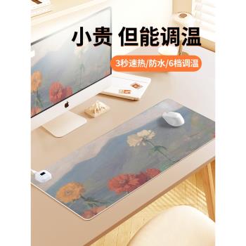 簡約水彩漸變加熱鼠標墊子暖桌墊辦公室工位桌面墊冬季取暖防凍手電腦鍵盤墊保暖電熱墊防水智慧恆溫左側開關