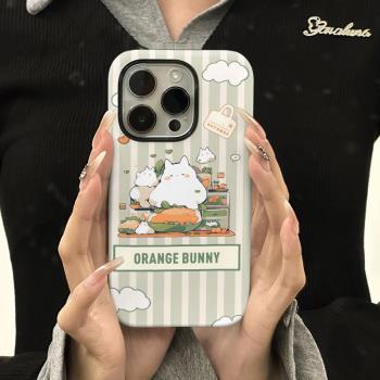 ins風雲朵白兔全包邊適用蘋果14/15promax手機殼iphone12菲林13二合一11軟殼卡通可愛小動物14pro防摔手機殼
