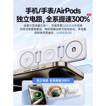 magsafe三合一無線充電器適用蘋果15Promax手機磁吸iPhone14/13/12手錶applewatch底座iWatchs9支架二合一qi2