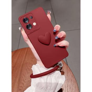 復古酒紅手環oppo手機殼女新款reno8保護套reno8pro防摔曲面屏6pro鏡頭全包pro+十新品reno5高階感腕帶5k小眾