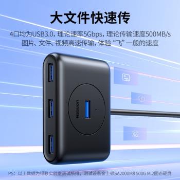 綠聯USB集線器HUB分線器一分四口USB3.0電腦拓展介面Type-C一拖四