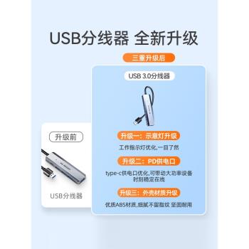 山澤USB3.0分線器 高速4口HUB集線器 USB拓展塢適用筆記本電腦一拖多介面帶充電口轉換器轉接頭延長線 HUB11