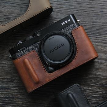 適用富士xe4相機套皮套FujifilmX-E4 保護半套 X-T200頭層牛皮 xt200底座復古相機包