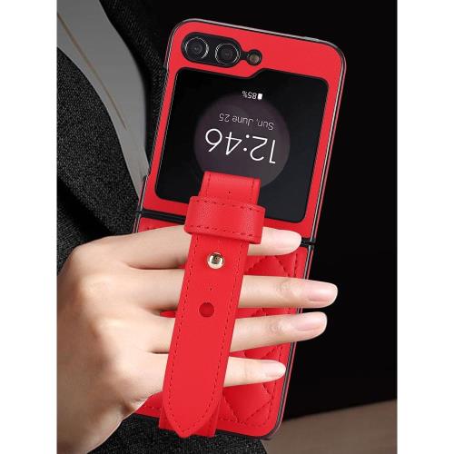 適用三星zflip5手機殼新款zflip6折疊保護套zfilp4/3全包w24flip外殼女士w23心系天下防摔腕帶支架保護套紅色