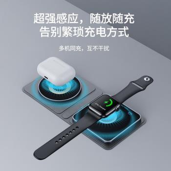 綠佰能復古適用於蘋果MagSafe磁吸無線充電器適用15W二合一無線充電器適用蘋果iPhone15Pro iWatchS9 黑色
