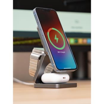 適用applewatch三星手錶蘋果15ProMax三合一無線充電器手機iWatchS9充電底座磁吸快充AirPods耳機支架鋁合金