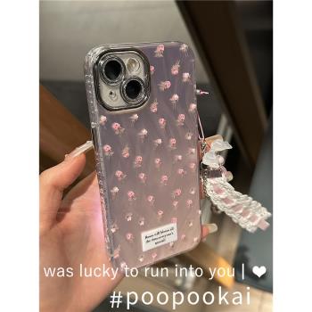 PooPooKai春天粉色仙女碎花適用蘋果15iphone14手機殼13promax保護套12防摔11少女ins個性全包攝像頭日韓小眾
