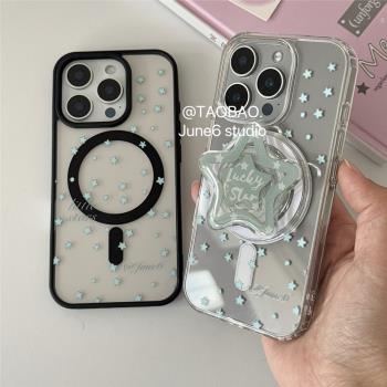 June6 studio藍色星星適用蘋果16promax手機殼iPhone15promax小眾12磁吸支架magsafe可愛13無線充電14透明11