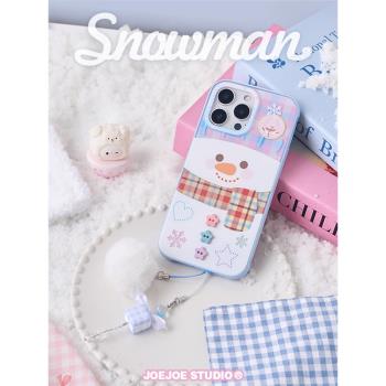 JOEJOE原創暖暖雪人適用15蘋果14磨砂面手機殼iPhone16pro max雙層16Pro保護殼15pro高階感13保護套手繪聖誕
