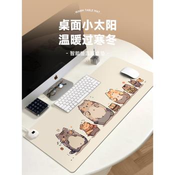 排排小貓加熱鼠標墊子女生卡通可愛超大發熱暖桌墊辦公室墊桌面墊防水usb電腦鍵盤墊電熱板暖手桌墊可加熱墊