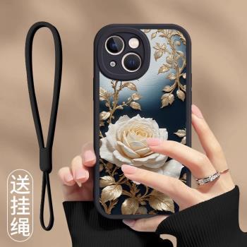 適用蘋果16Promax手機殼望舒玫瑰新款iPhone15國風14軟13Pro全包防摔11爆款x高階12p外殼女8plus矽膠xm保護套