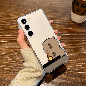 佛系小水豚適用三星s23手機保護殼套Galaxy S24+透明Ultra高階s22/s21女s20新款Note可愛samsung創意卡皮巴拉